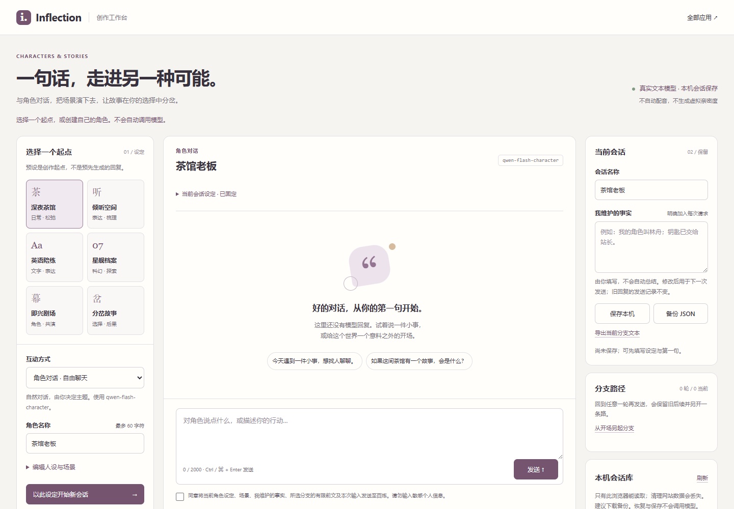 角色与故事工作台空白界面